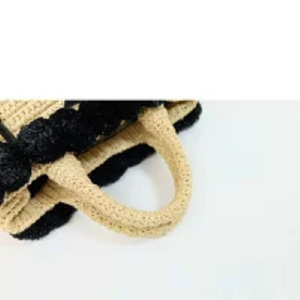 Prada Raffia Tote Bag prominent black pom pom Beige black - Picture 4 of 6